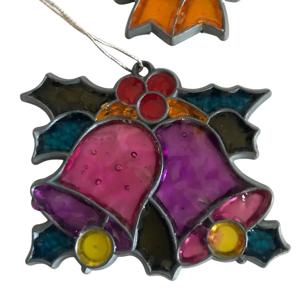 VINTAGE 80s 90s Lot of 8 Stained Glass Style Suncatcher Christmas Ornaments